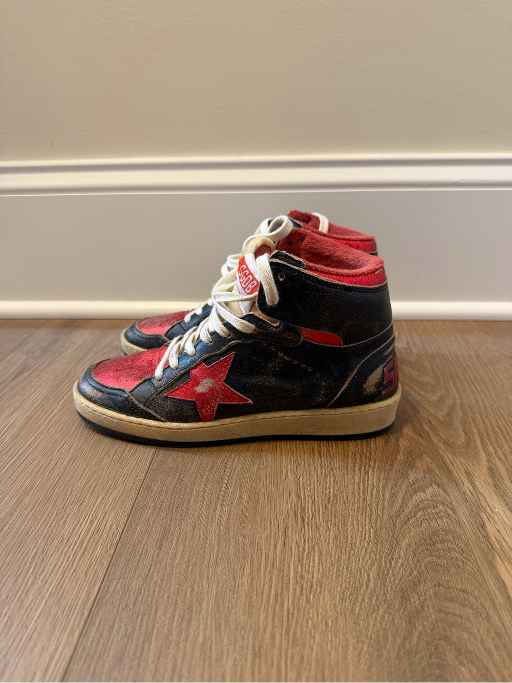 Golden Goose Black & Red High-Top Star Sneakers